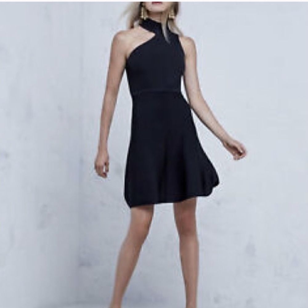 New Cushnie et Ochs Vika One-Shoulder Knit Flare Dress Black Small